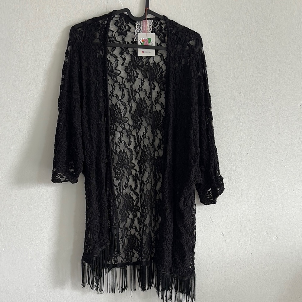 Black Lace Kimono with Fringe